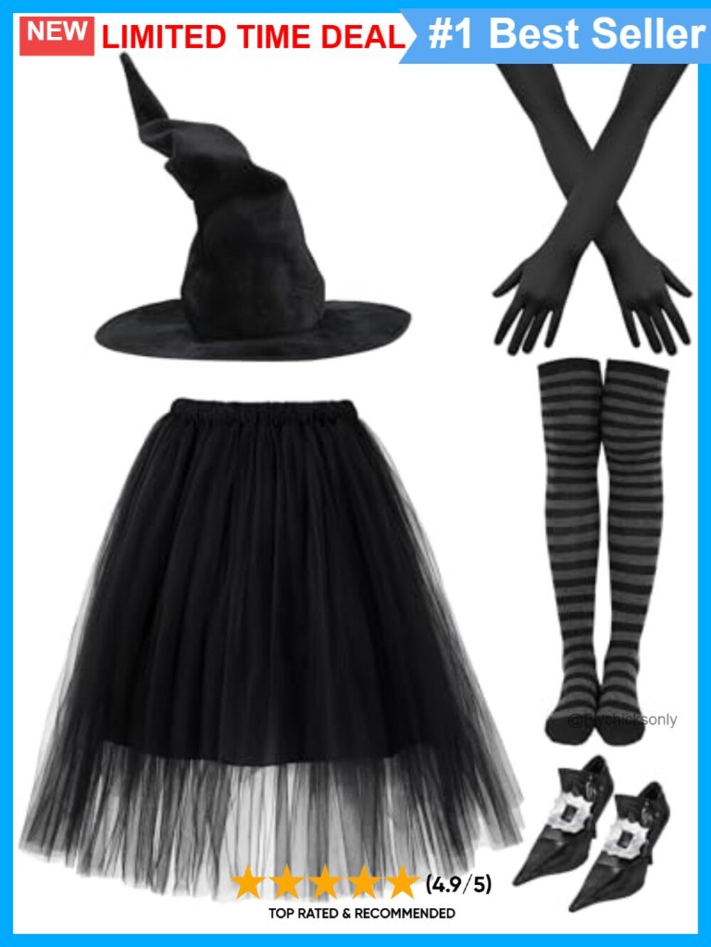 Witch Cosplay Costume Set Velvet Hat Tutu Gloves Thigh High Socks Shoe Covers
